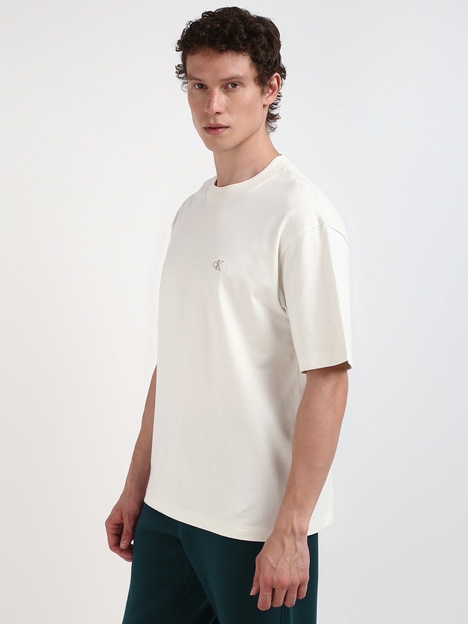 Calvin Klein Jeans Ivory Cotton Relaxed Fit T-Shirt