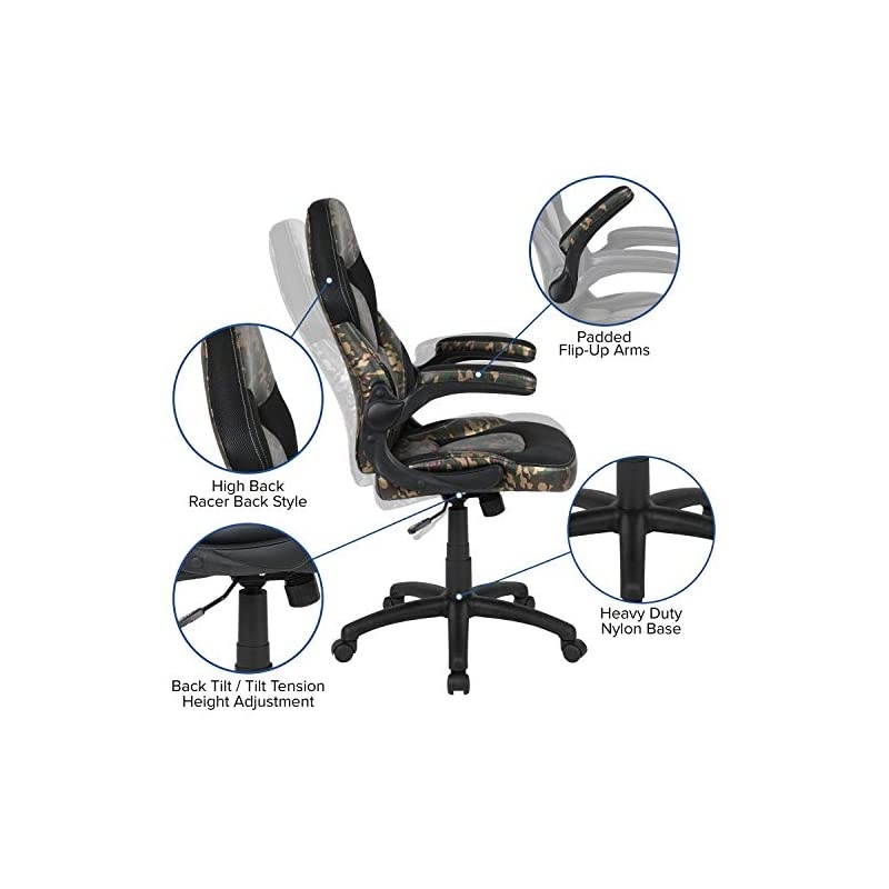 X10 Gaming Chair Racing Office Ergonomic Computer PC Adjustable Swivel Chair with Flip-Up Arms, Camouflage/Black LeatherSoft