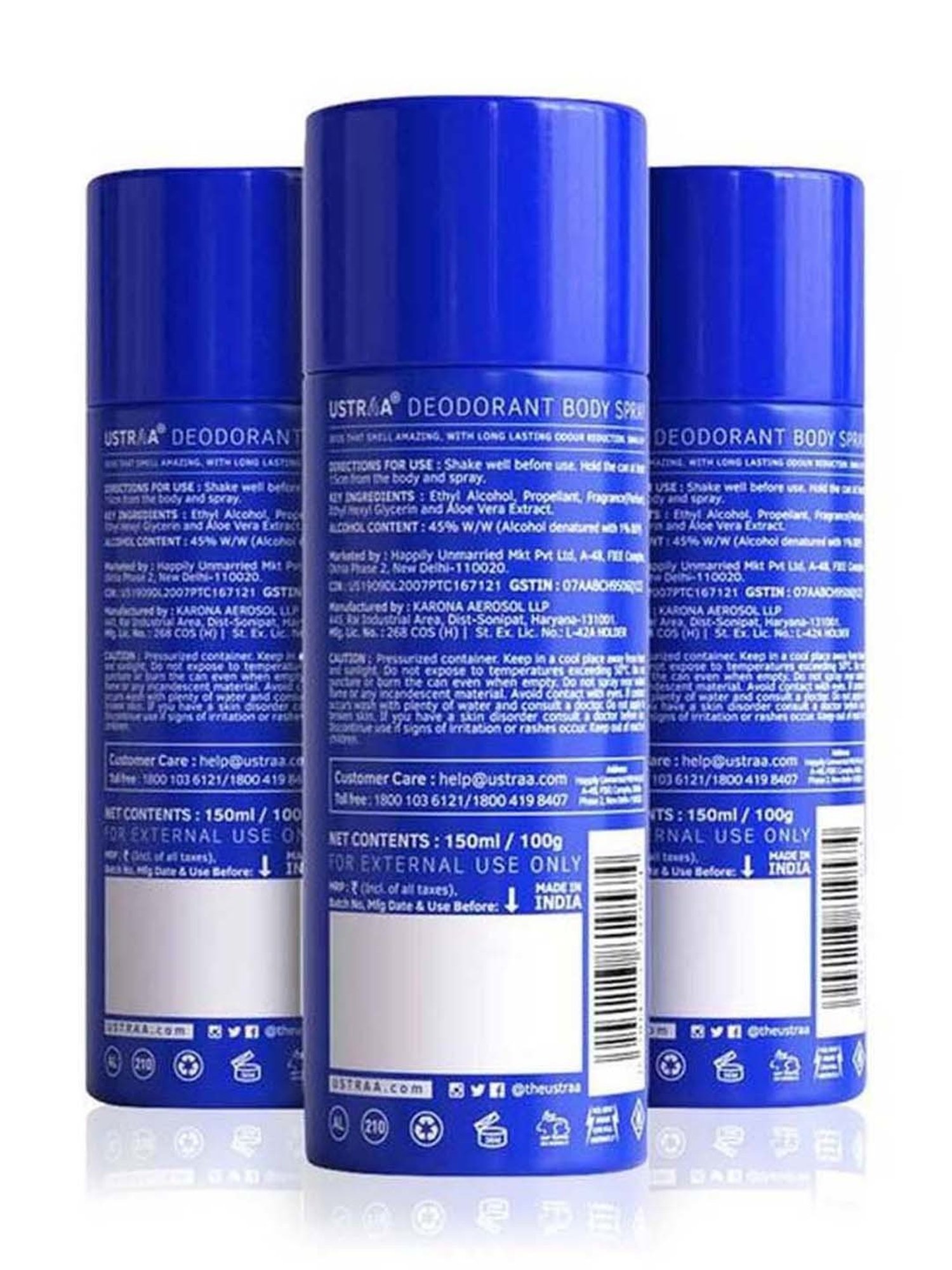 Ustraa Blue Deodorant Body Spray (Set of 3)