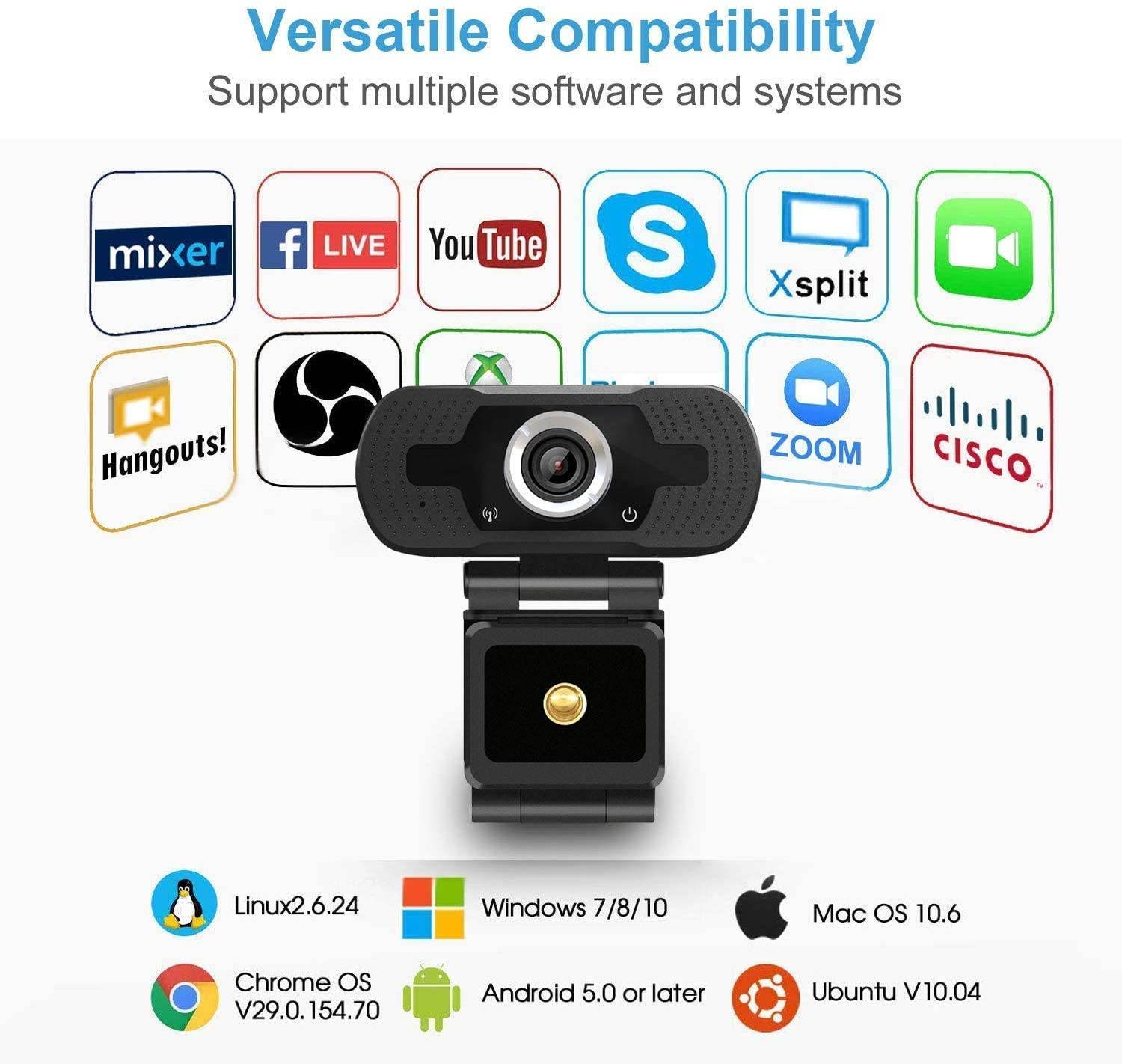 Webcam 1080P HD with Privacy Cover, Desktop or Laptop USB Camera 2MP for Video Calling, Conferencing, Streaming, Recording, Skype, Plug and Play, Built-in Mic, Flexible Adjustable Clip,Wide Angle