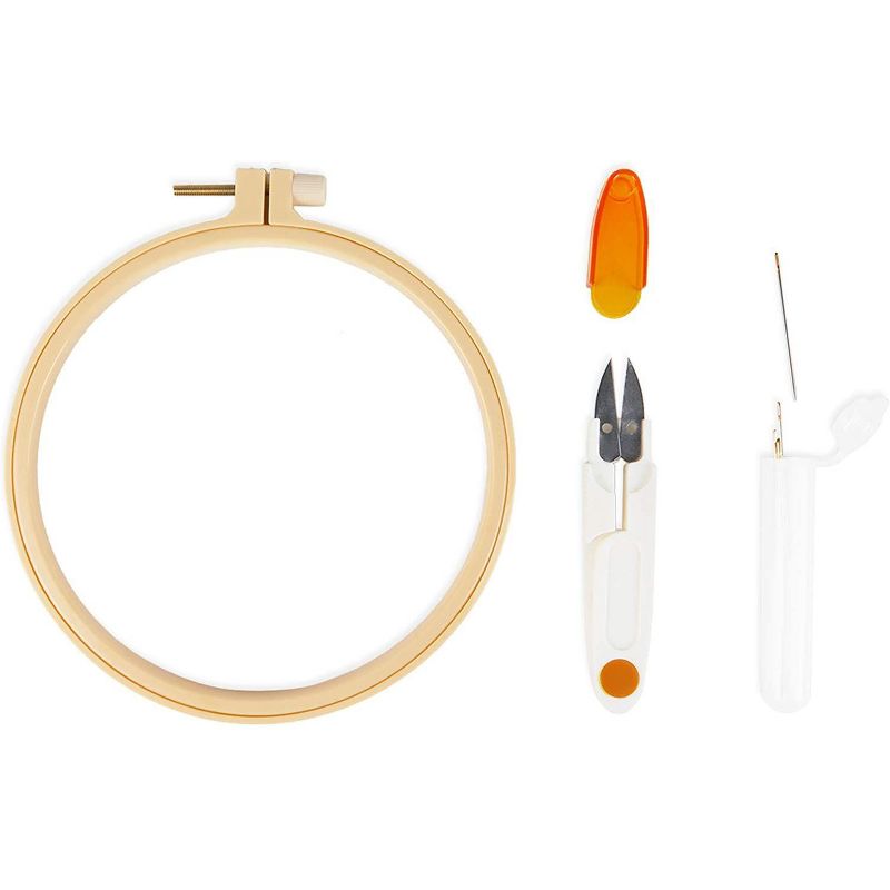 Bright Creations 14 Pieces Hand Embroidery Kit, Yarn, 4 Floral Patterns, Hoops, Needles, Scissors, Arts and Crafts