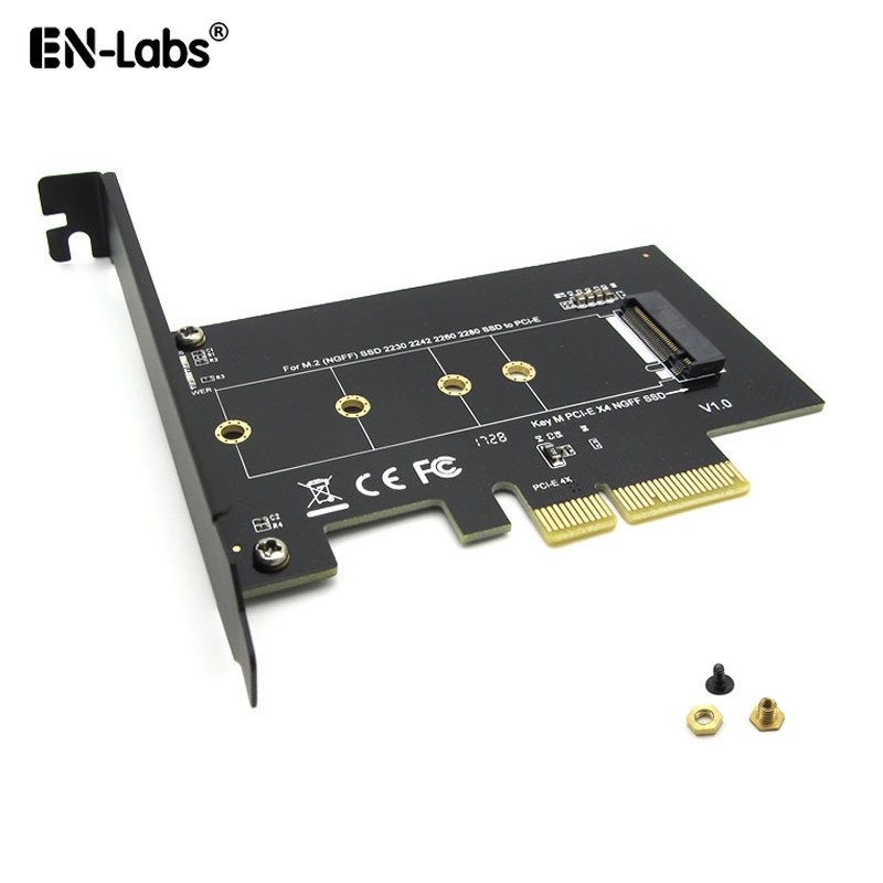 EnLabs M.2 NGFF SSD M Key NVME PCIe Card Adapter - PCIe X4 to PCIe/NVME Based M.2 Add On Card w/ Full-profile Bracket - Supports M.2 PCIe 2230, 2242, 2260 and 2280