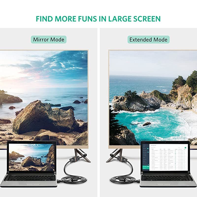 VGA Extension Cable SVGA Male to Female HD15 Monitor Video Adapter Cable Support 1080P Full HD for Laptop, PC, Projector, HDTV, Display (10FT)