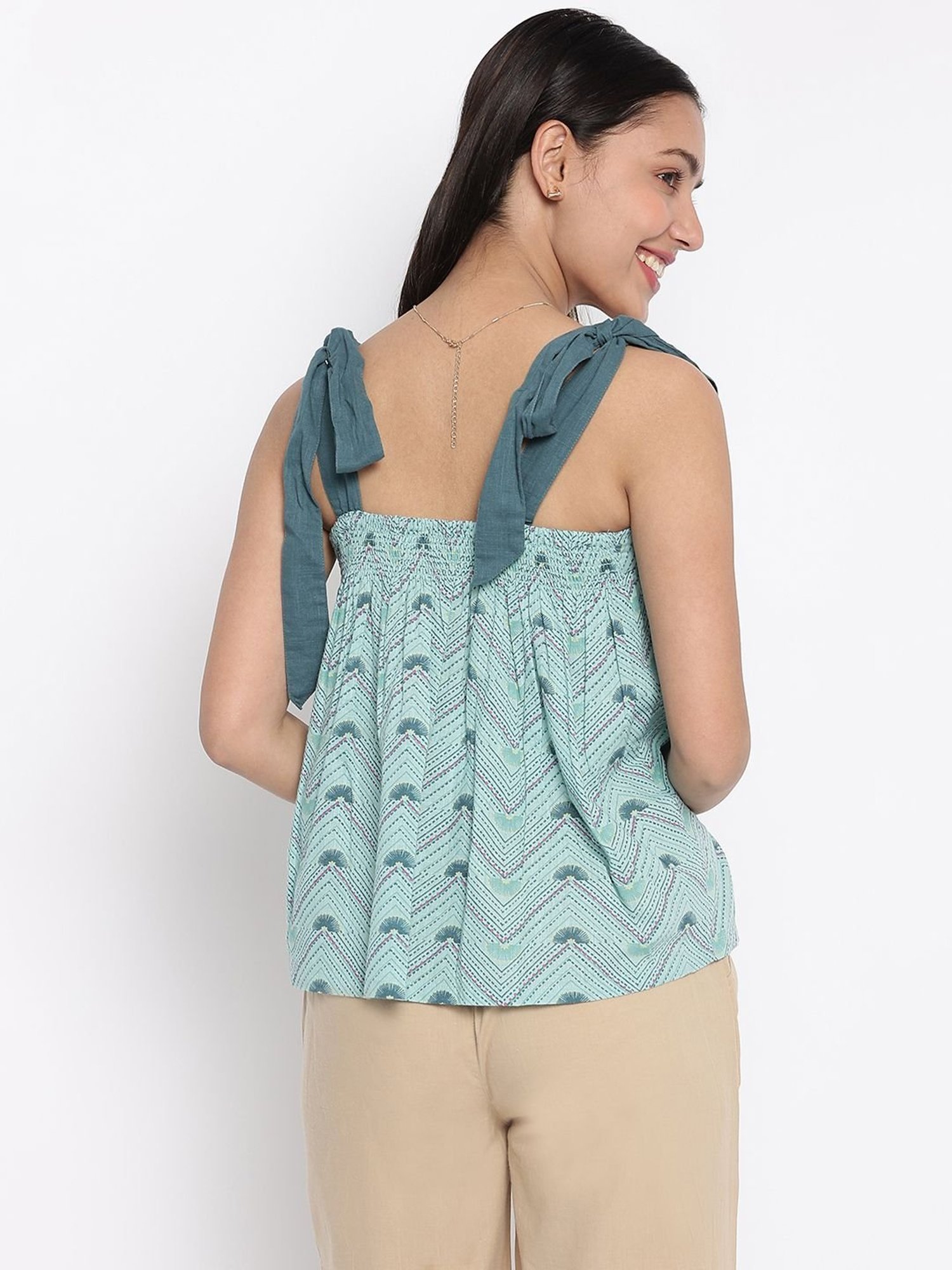 Fabindia Green Cotton Printed Top