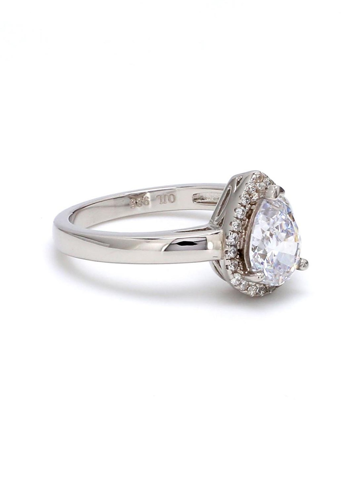 925 Silver 1 Carat American Diamond Classic Halo Engagement Ring for Women & Girls