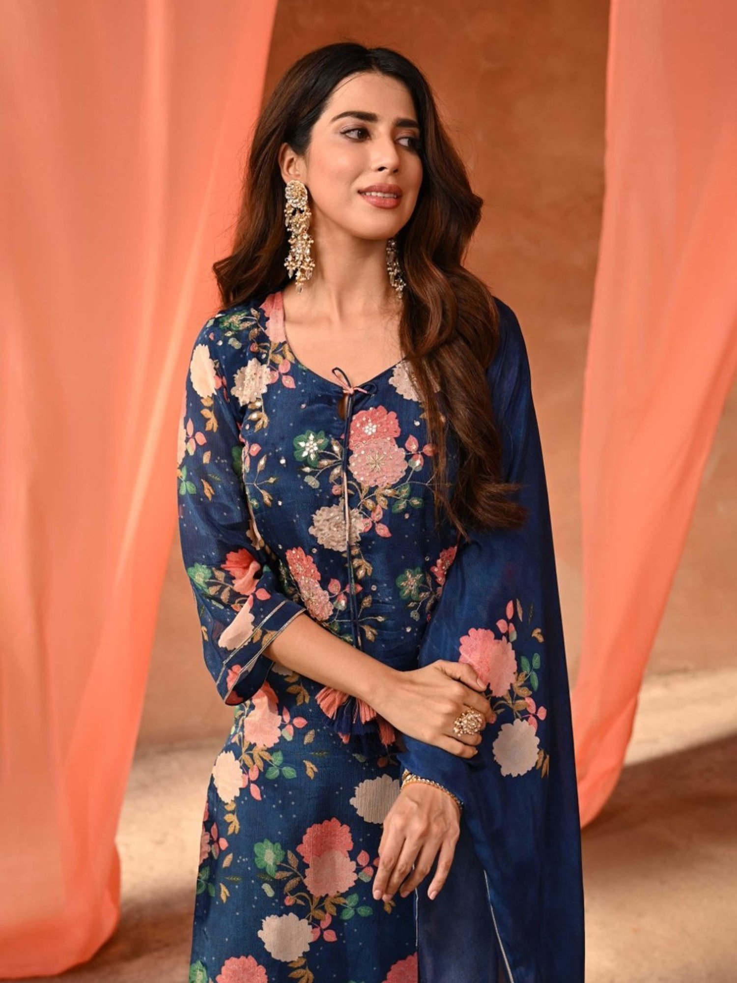 Mahee Jaipur Blue Floral Callista Kurta with Pant and Dupatta