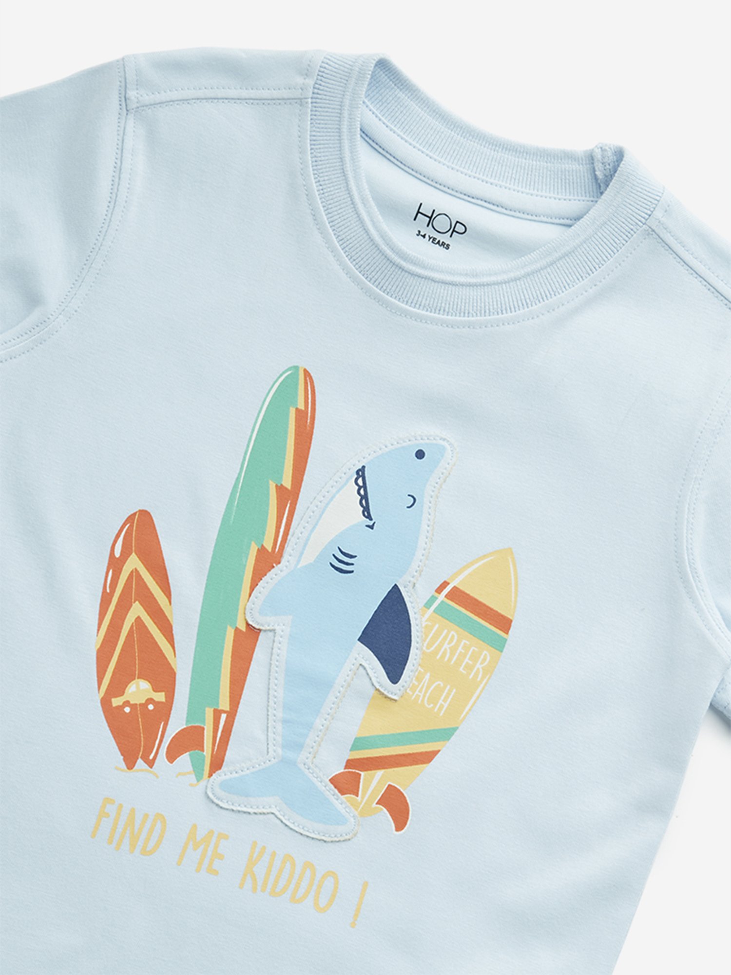 HOP Kids by Westside Light Blue Shark Applique Cotton T-Shirt
