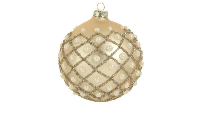 Raz Imports 4" Glamour Time Matte Champagne Gold and Ivory Pearl Glass Ball Christmas Ornament
