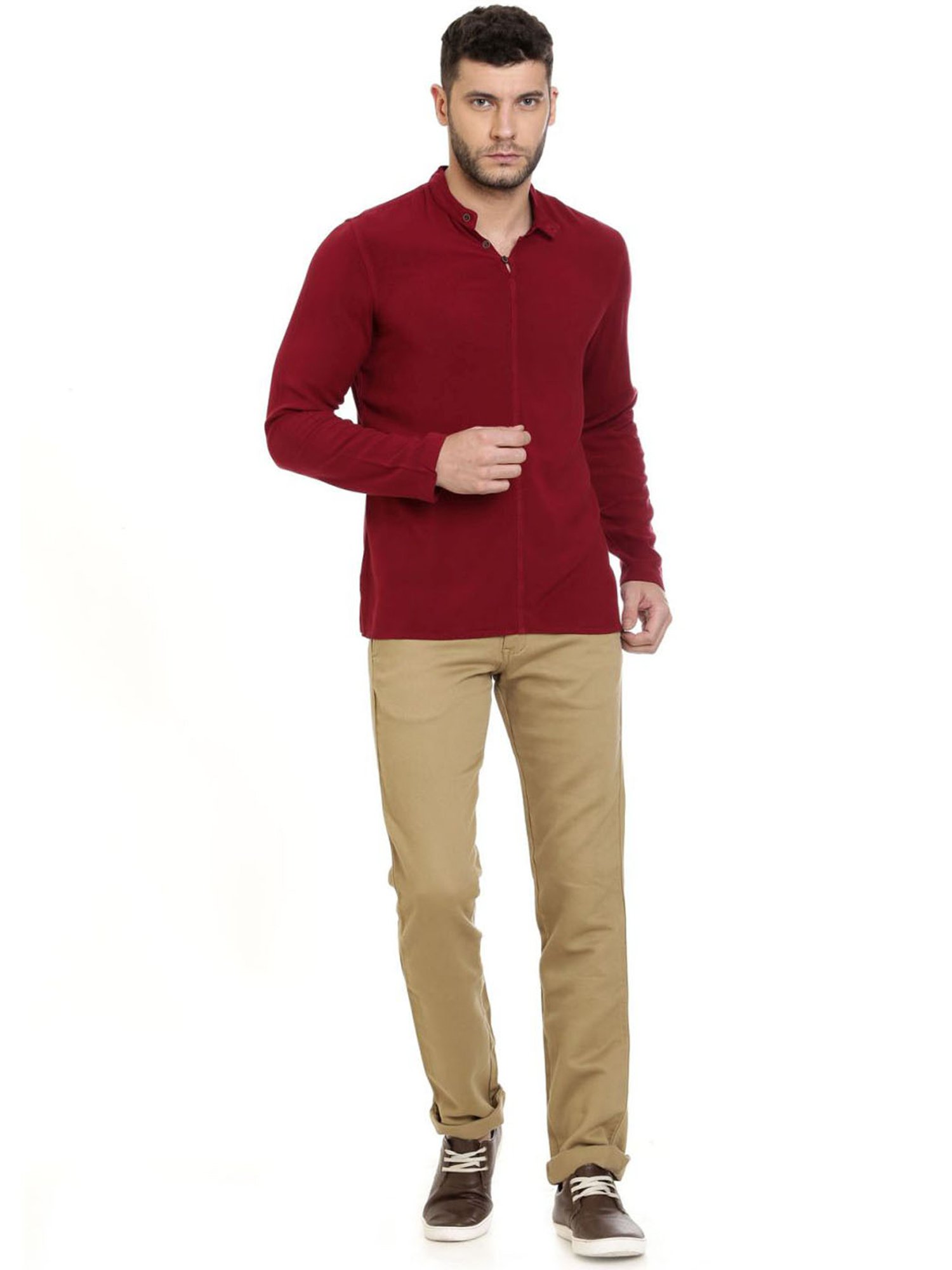 Identiti Maroon Tapered Fit Short Kurta