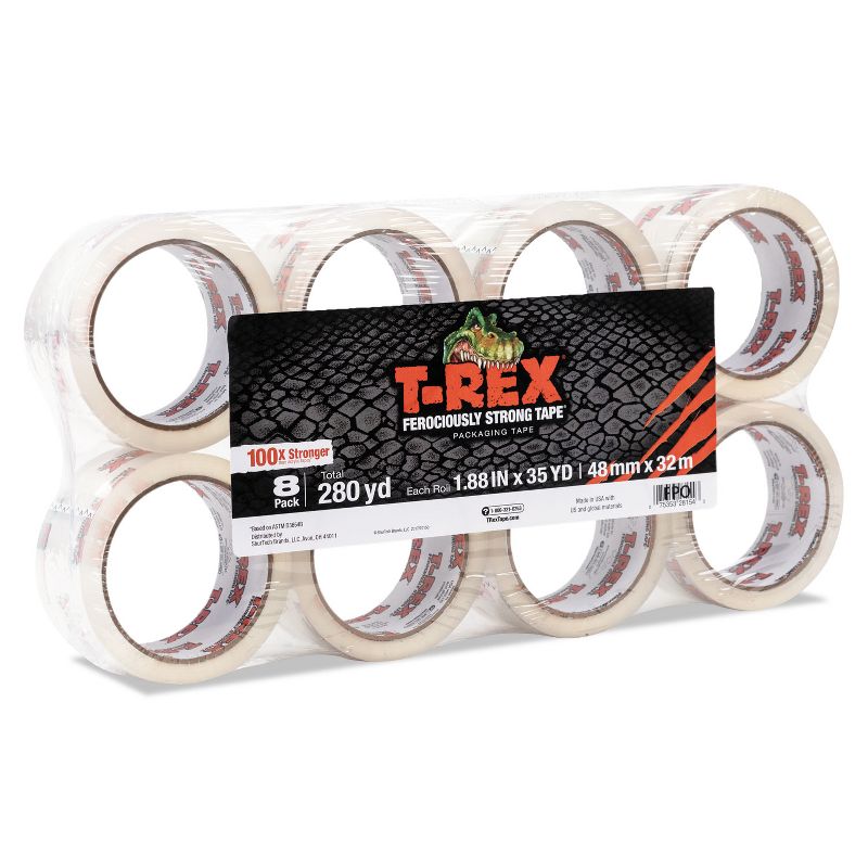 T-REX Packaging Tape 1.88" x 35 yds Crystal Clear 8/Pack 285723
