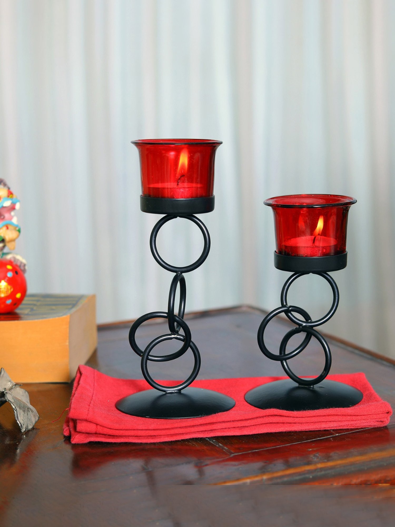 HOSLEY Black Iron Candle Holders - Set of 2