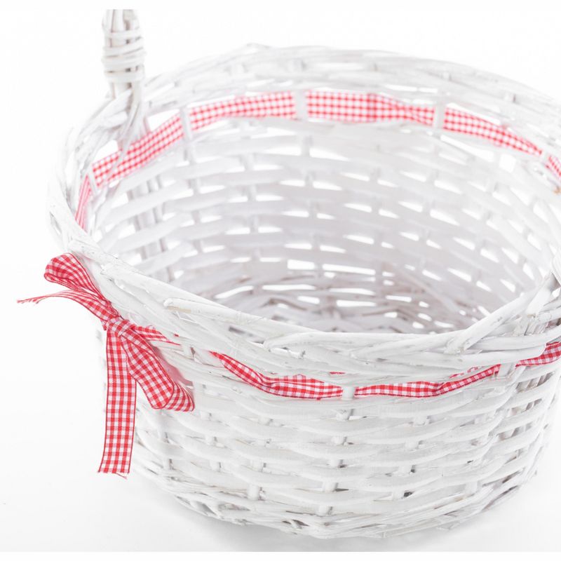Vintiquewise White Willow Bowl Baskets Red Gingham Bow with Handle, Set of 2
