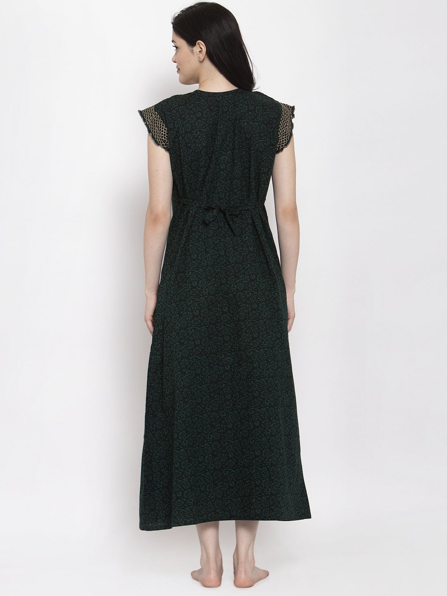 Secret Wish Dark Green Printed Nighty