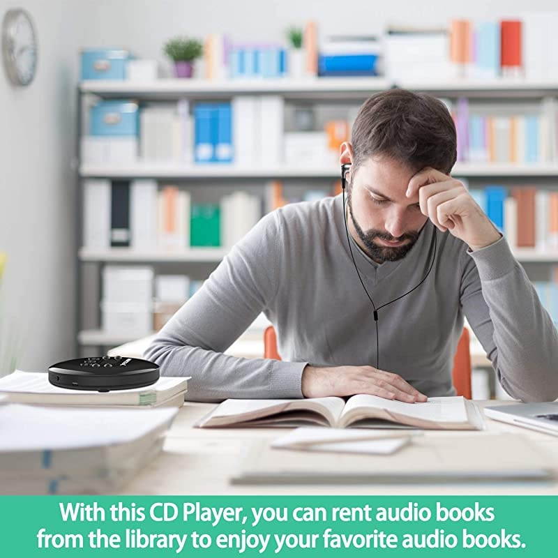 Portable CD Player,  Rechargeable Personal Compact Disc CD Player with Headphones, Anti-Skip Small Walkman Music CD Player for Cars Adults Kids Students (with Larger LCD Display)