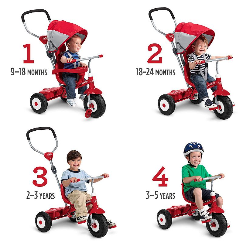 Radio Flyer Sport 4 in 1 All Terrain Kids Stroll 'N Trike Ride On Tricycle, Red