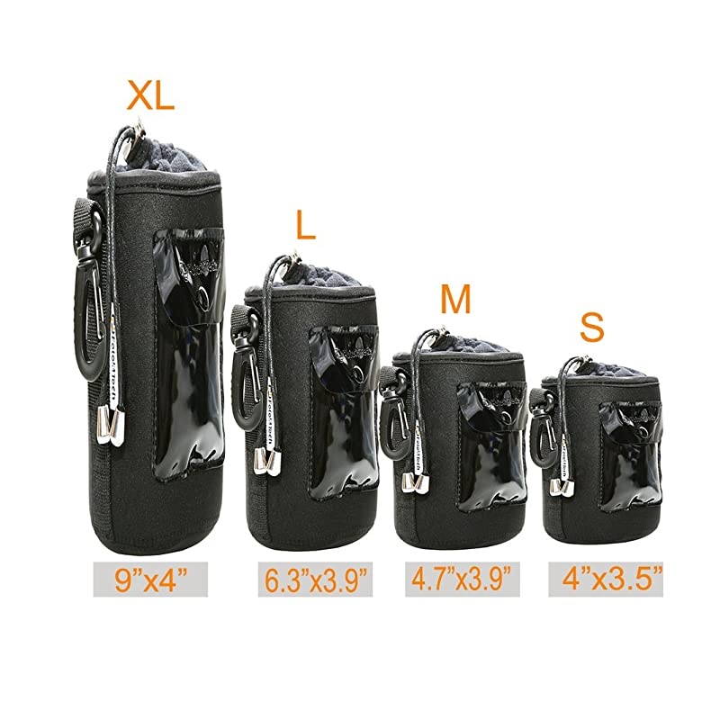 4 PCS 5mm Extra Thick Waterproof Rain Cover Neoprene Lens and Flannel Collar Lens Bag with Adjustable Drawstring & Swivel Clip Compatible with Canon Nikon Sony Olympus Cameras (S, M, L, XL)