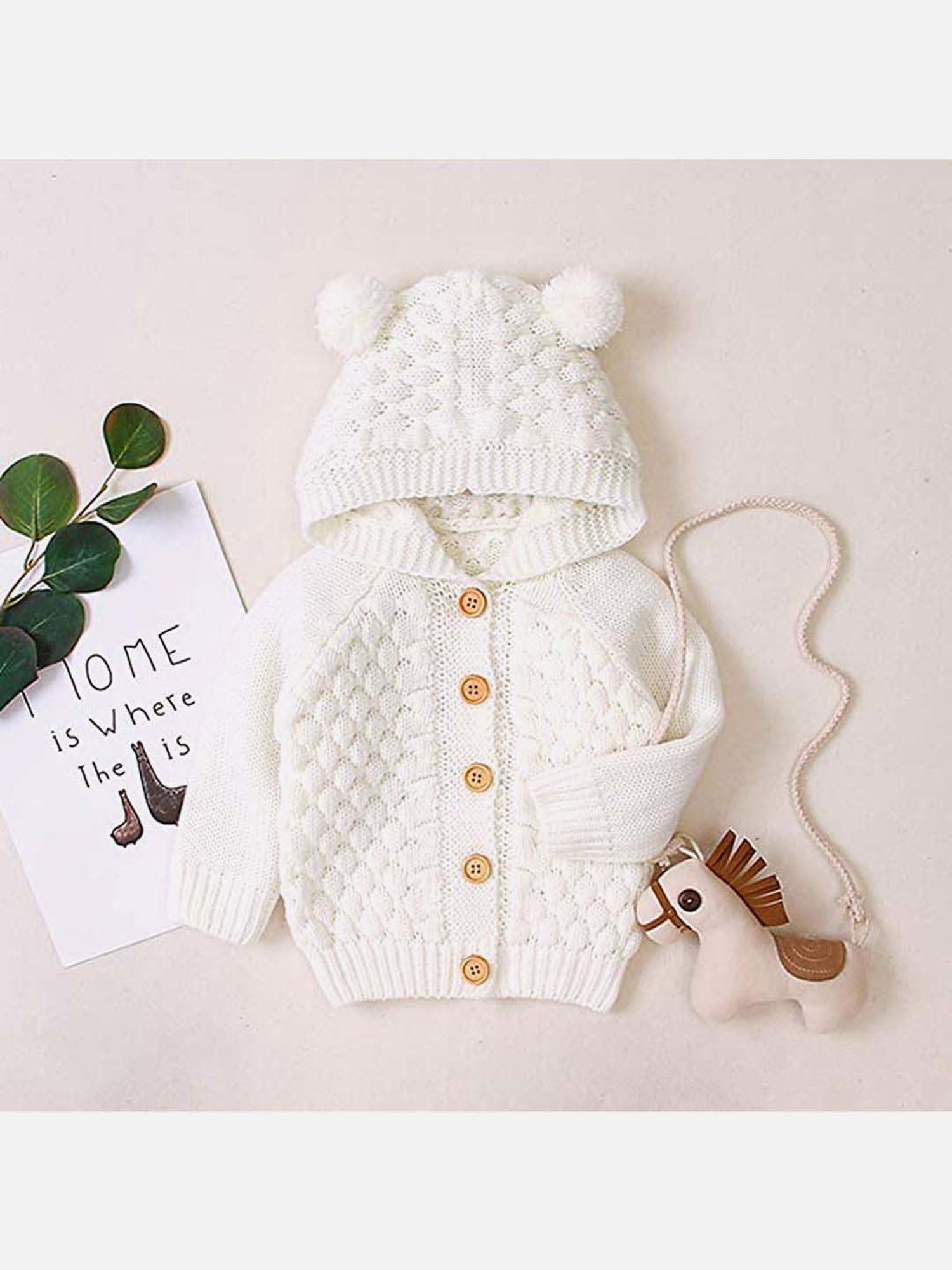 Little Surprise Box White Textured Pattern Full Sleeves Cardigan