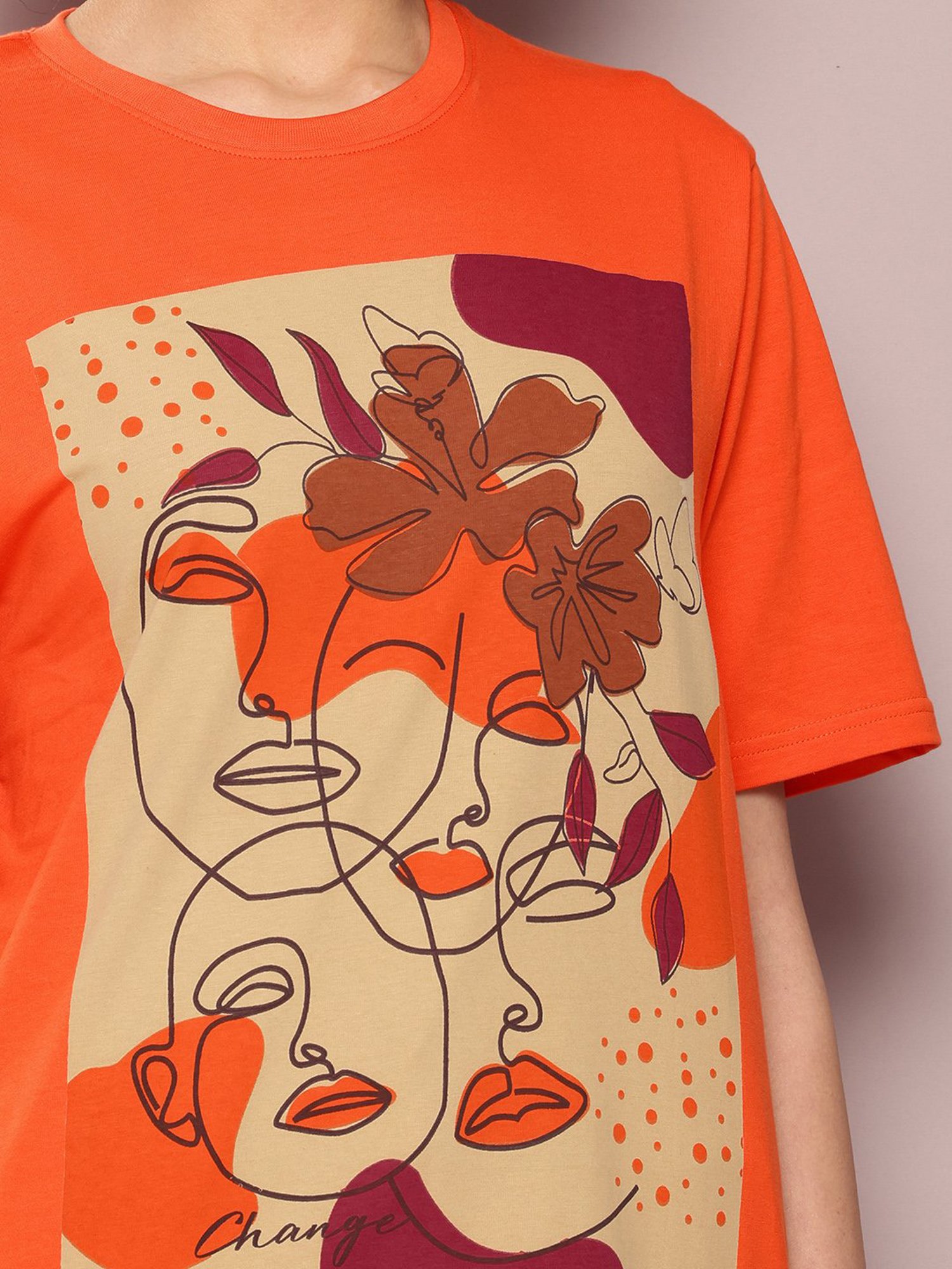 Dillinger Orange Cotton Printed Oversized T-Shirt