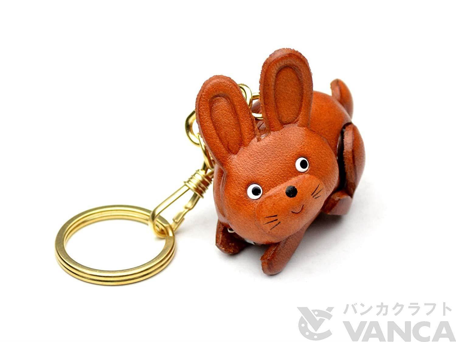 Rabbit Animal 3D Leather Keychain(L) VANCA CRAFT-Collectible Keyring Charm Pendant Made in Japan