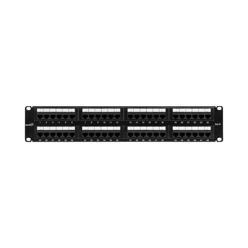 Navepoint 48-Port Cat6 UTP Unshielded Patch Panel For 19-Inch Wallmount Or Rackmount Ethernet Network 2U Black