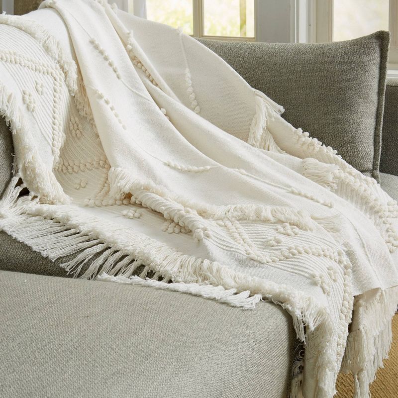 50"x60" Tufted Chevron Throw Blanket with Fringe Natural - Patina Vie