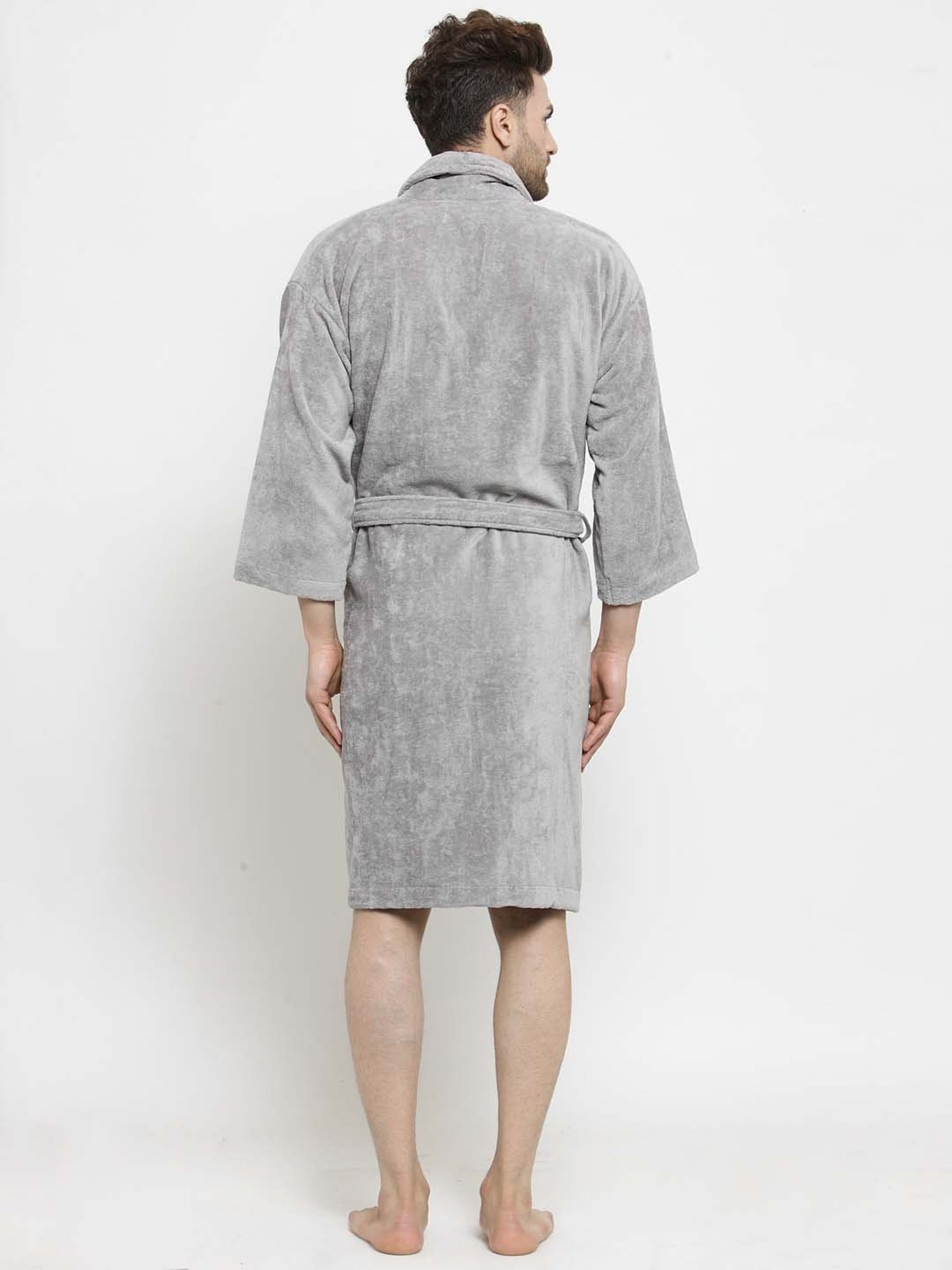 Creeva Everyday Red & Navy 225 GSM Micro Terry Bathrobe with Front Pocket & Kimono Collar