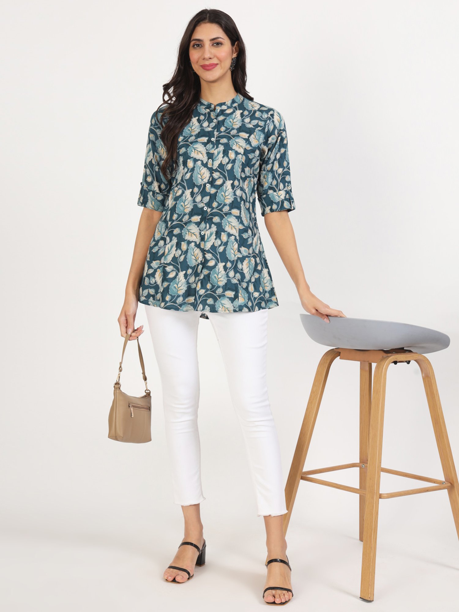 Divena Bottle Green Floral Print Tunic