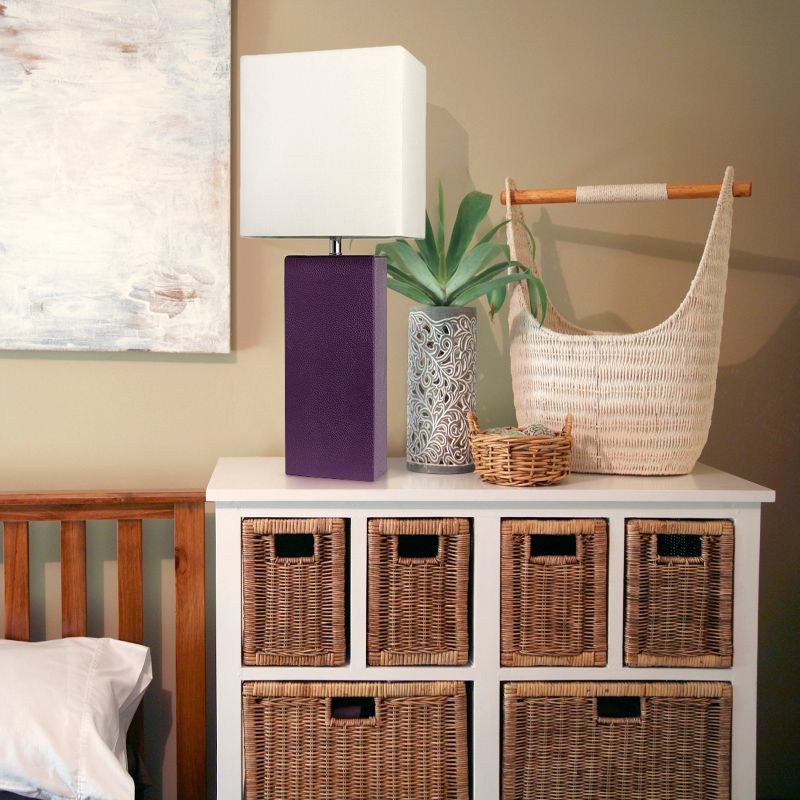 21" Monaco Avenue Modern Leather Table Lamp Eggplant - Elegant Designs