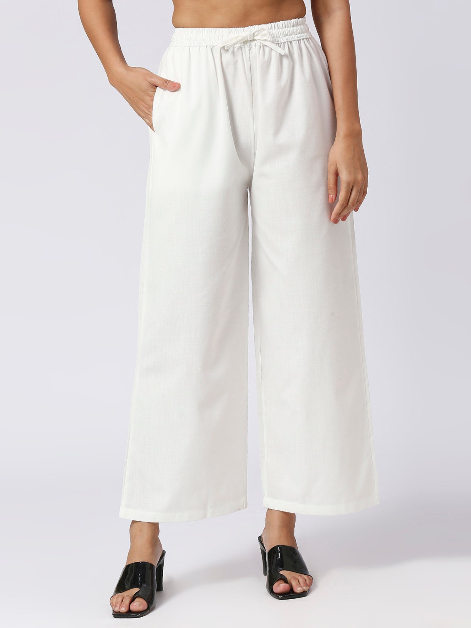 FITHUB White Straight Fit High Rise Palazzos