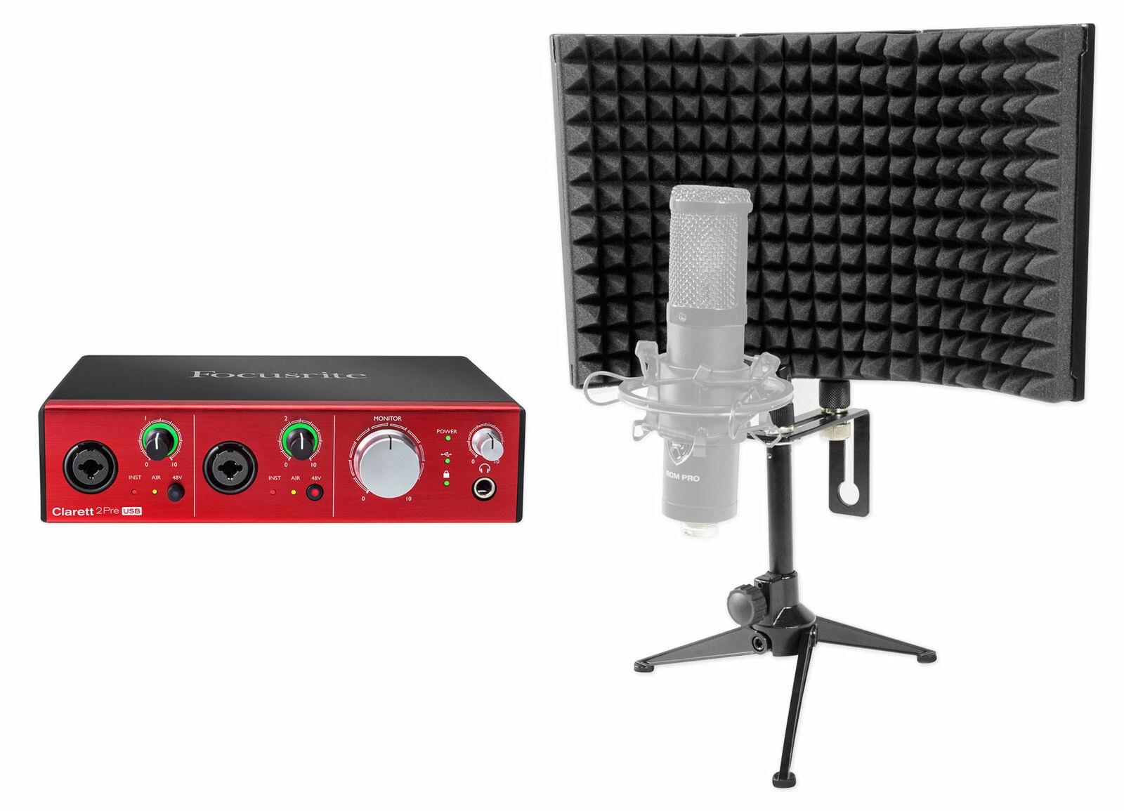 Focusrite Clarett 2Pre USB Audio Recording Interface-2 Mic Preamps+Vocal Shield