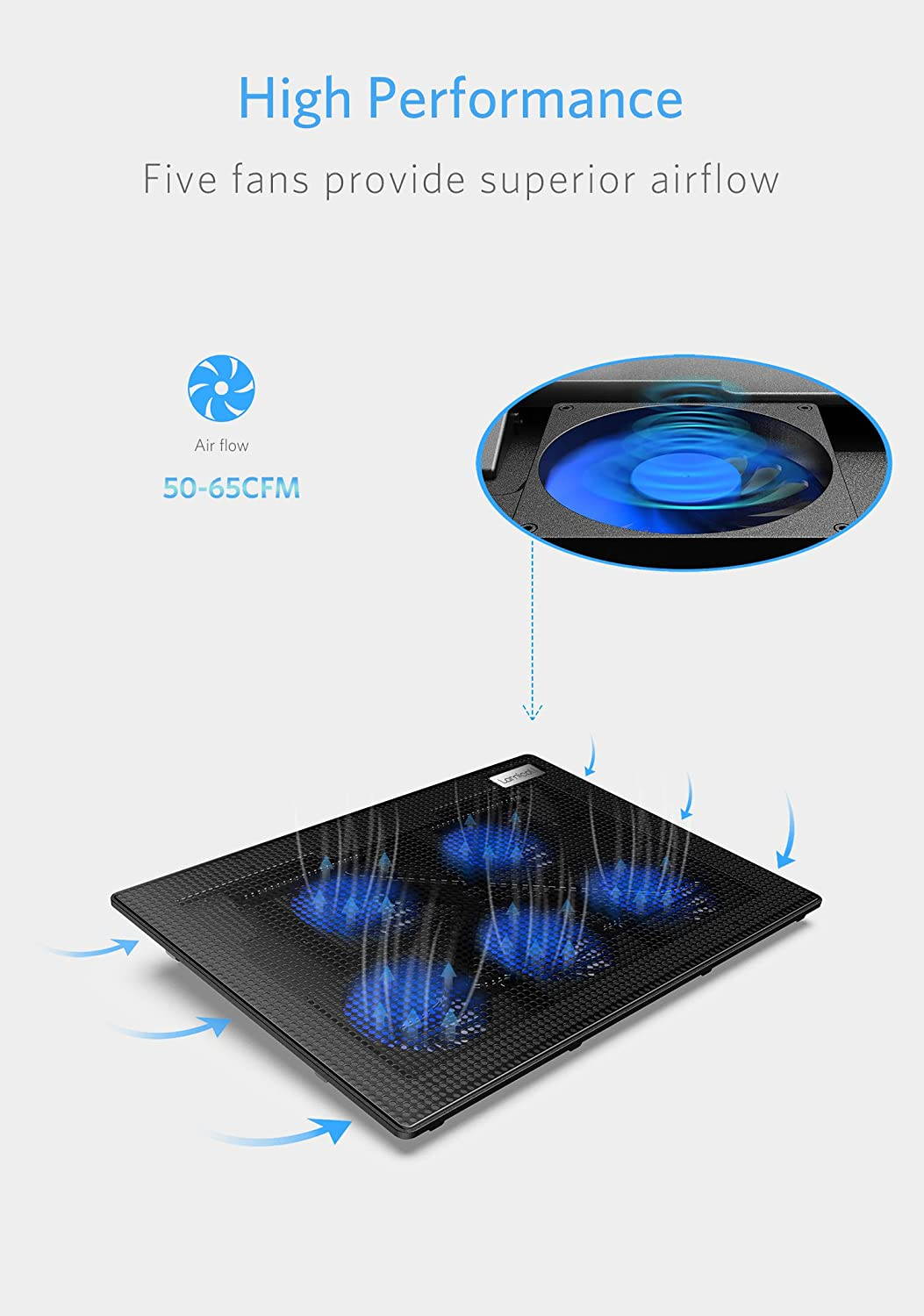 Laptop Cooling Pad, Laptop Cooler : Portable Slim Laptop Cooling Stand Holder Riser with 5 Fans Compatible with MacBook Air Pro Dell XPS HP Alienware Laptop Notebooks Up to 15.6 Inch