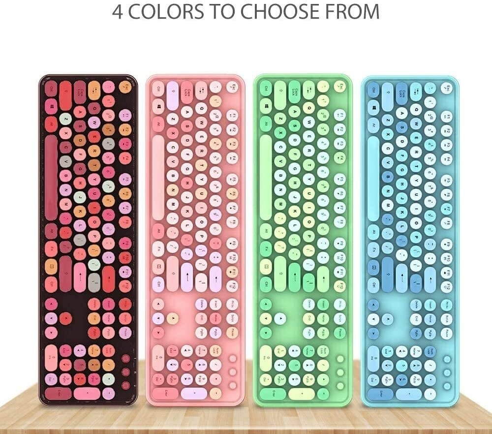 Keyboard and Mouse Combo, 2.4GHz USB Wireless 104-Key Mechanical Feeling Keys Silent Quiet for Office and Gaming, Retro Steampunk Vintage Style Old Fashion Round Keycap Yangmani (Color : Red)