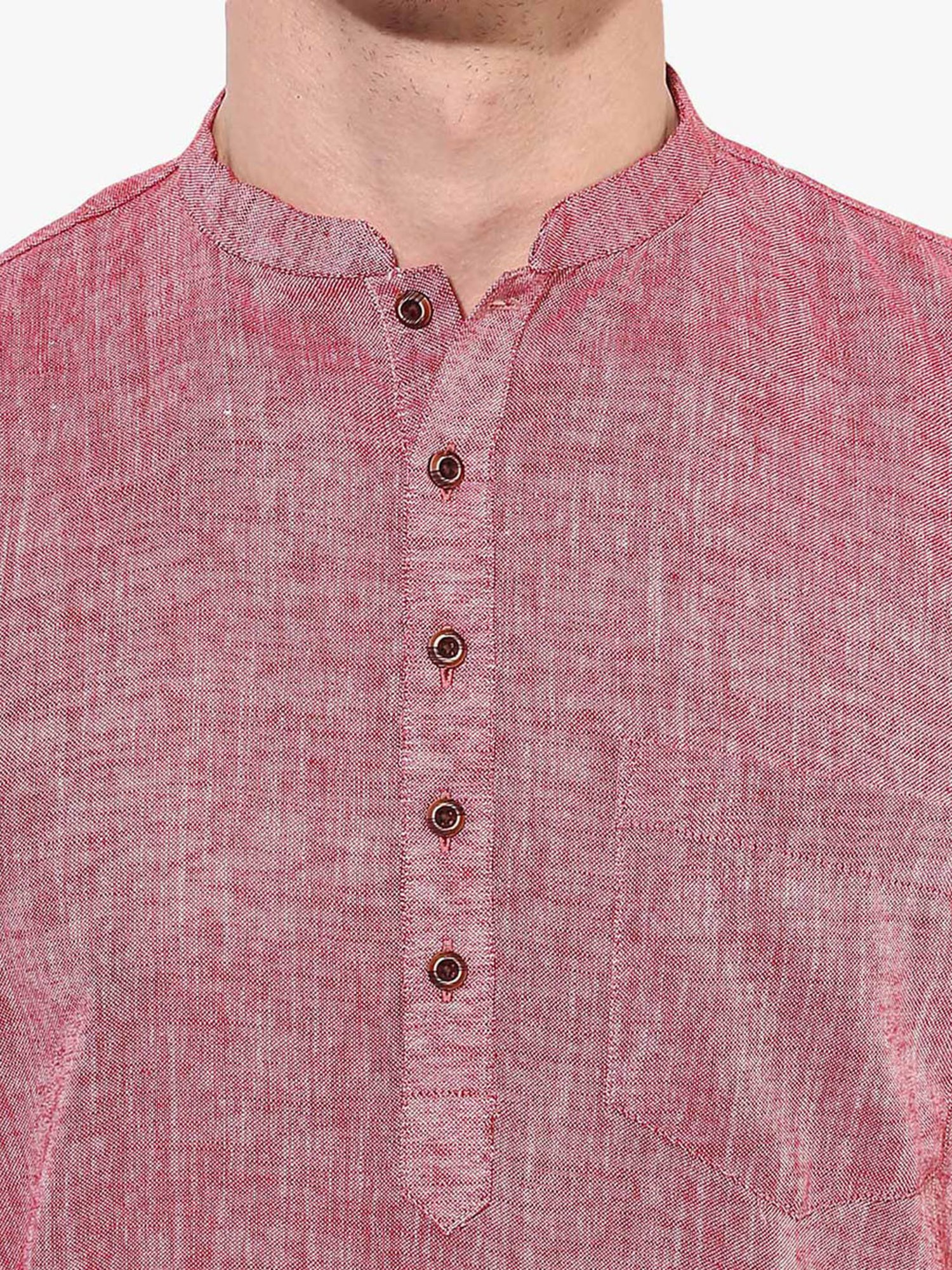 Hangup Plus Red Melange Slim Fit Cotton Linen Short Kurta