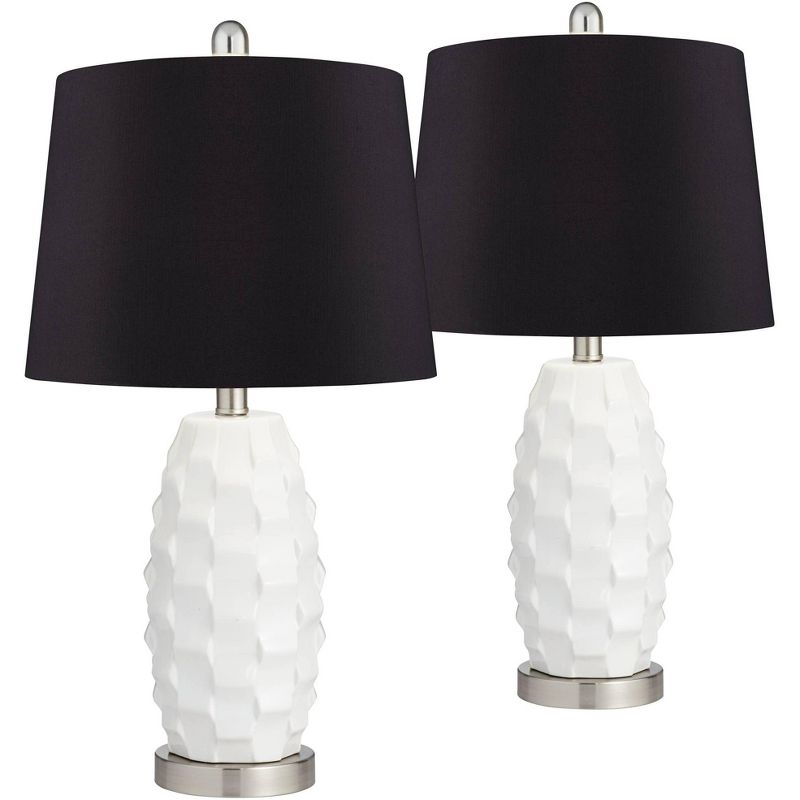 360 Lighting Scalloped Ceramic LED Black Shade Table Lamps Set of 2