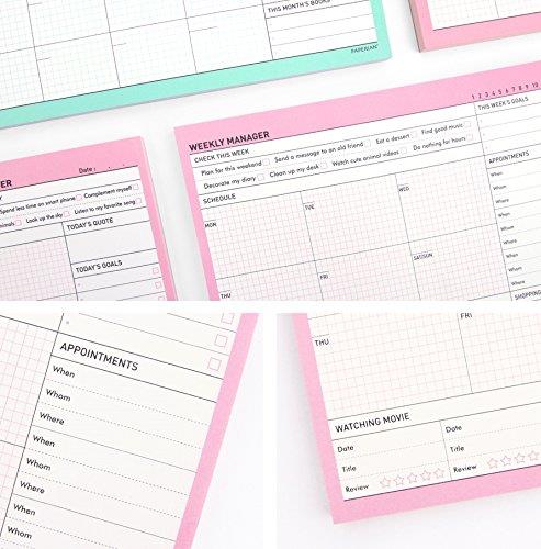 PAPERIAN Weekly Manager - Undated Weekly Desk Pad Scheduler, Planner (Weekly, Bubblegum Pink)