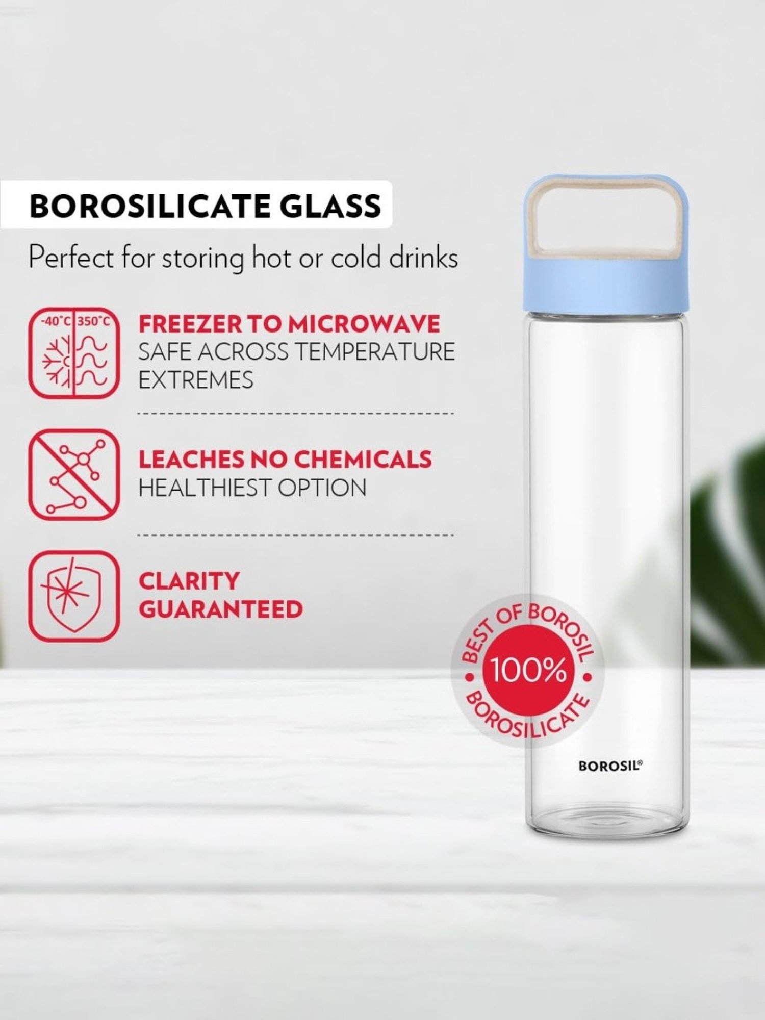 Borosil Water Bottle For Hot & Cold Water (Blue, 550 ml)