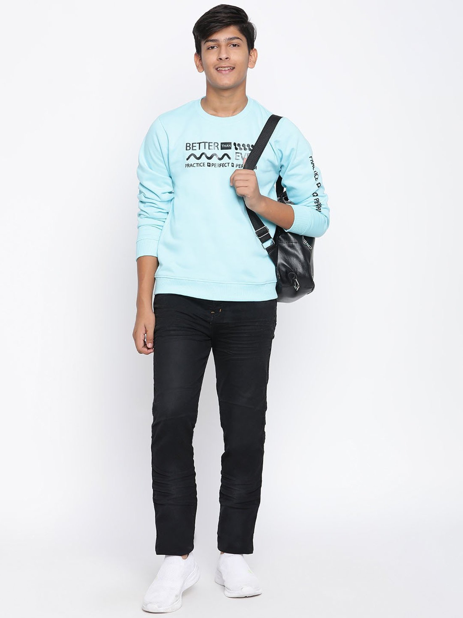 Lil Tomatoes Kids Sky Blue Graphic Print Full Sleeves Sweatshirt