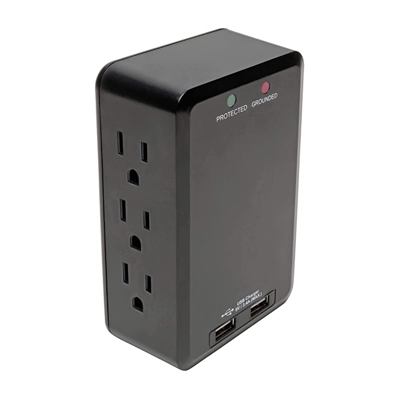 6 Outlet Surge Protector with USB Ports Direct Plugin Wall Outlet Surge Protector 1050 Joules 2 USB Black $20 000 Insurance TLP6SLUSBB