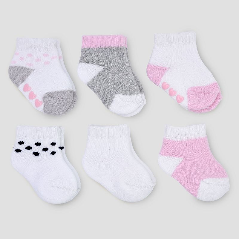 Baby Girls' 6pk Basic Ankle Terry Socks - Just One You® made by carter's Pink/Gray 3-12M