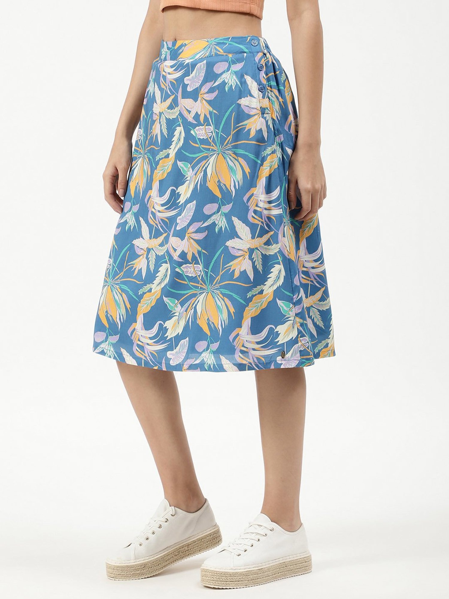 Elle Blue Cotton Floral Print Skirt