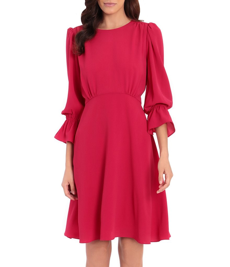 Maggy London Empire Waist Crew Neck Stretch Crepe A-Line Dress