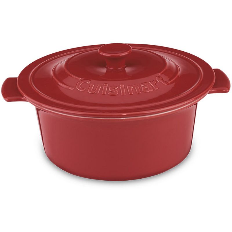 Cuisinart 3 Quart Capacity Chef's Classic Chip and Stain Resistant Ceramic Round Stoneware Baker Dish with Matching Heat Resistant Lid Covering, Red