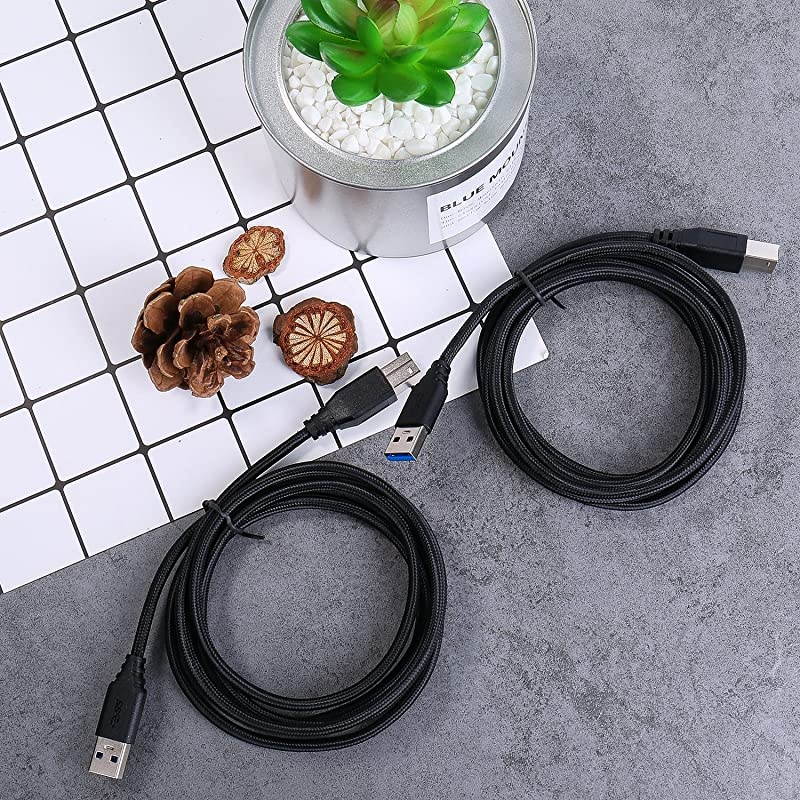 USB 30 A to B Cable  2Pack 6ft Extra Long Braided USB 30 Cable A Male to B Male Cable Cords Black
