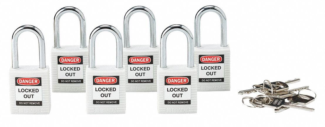 BRADY 118925 Lockout Padlock,KD,White,1-3/4"H,PK6