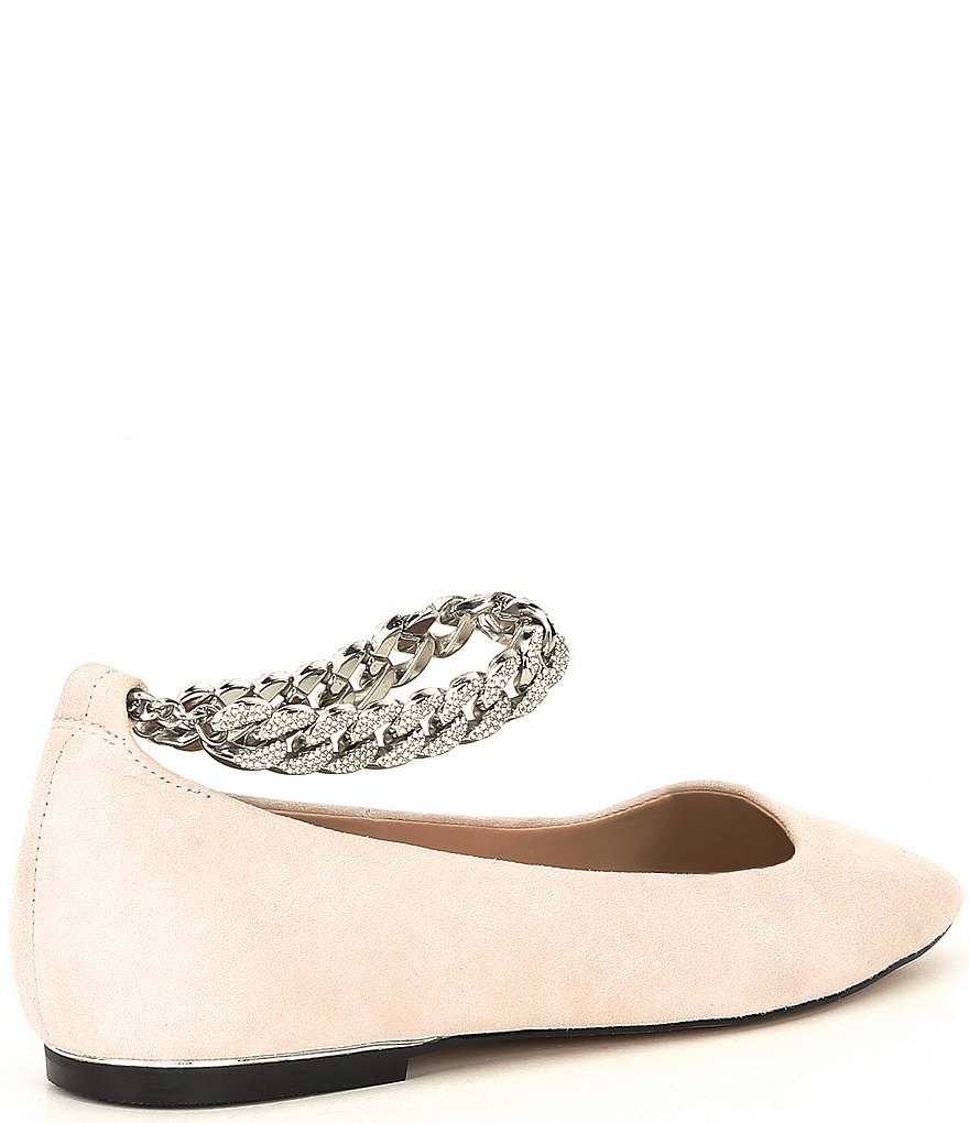 KARL LAGERFELD PARIS Zanna Suede Rhinestone Embellished Ankle Strap Flats