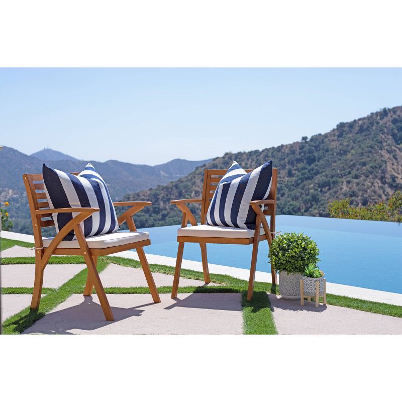 Tanner 2pk Outdoor Wood Cushioned Arm Chairs - Natural Brown - Coaster
