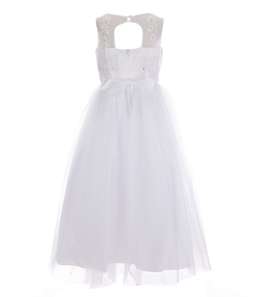 Us Angels Big Girls 6-14 Sleeveless Embroidered Illusion Beaded Bodice With Tulle Skirt Communion Dress