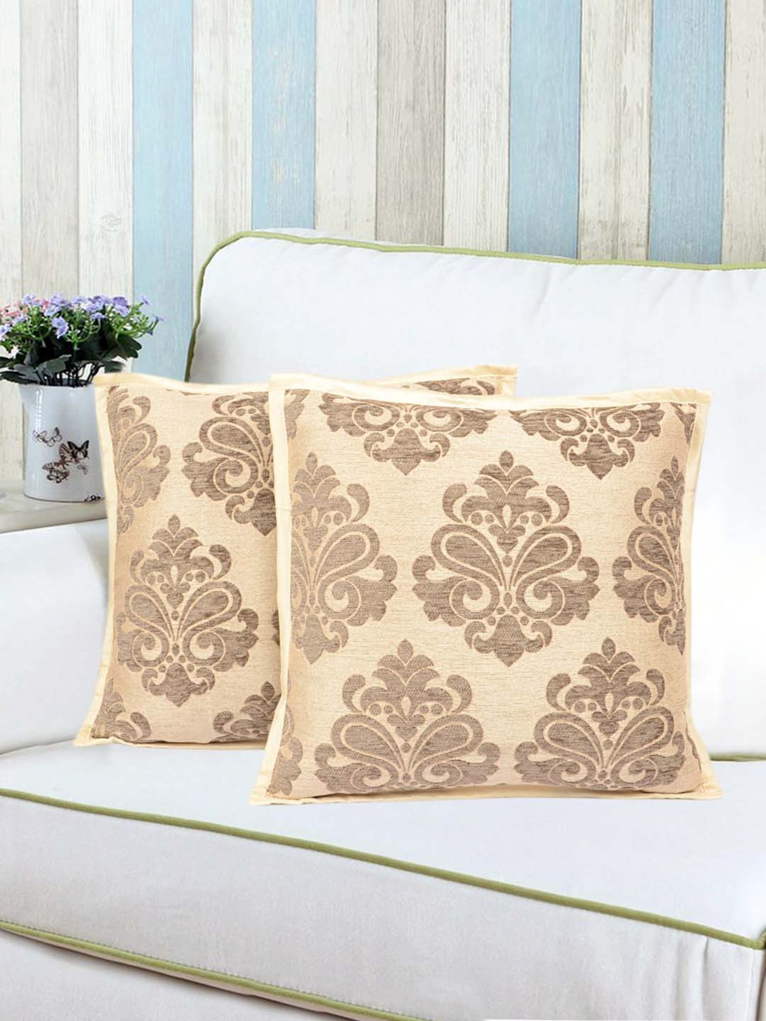 Saral Home Golden Chenille Cushion Covers - Set of 2