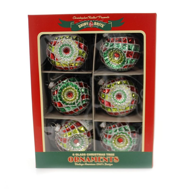 Shiny Brite 3.25" Hs Dec. Rounds W/Reflectors Red Green Silver  -  Ornament Sets