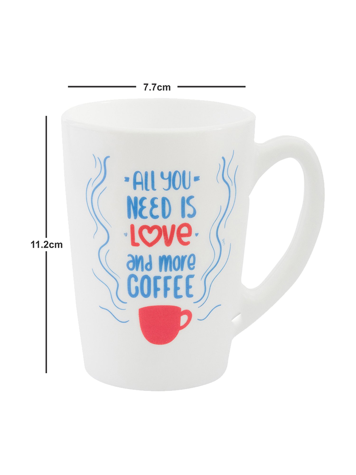 Luminarc Printed White Opalware Large Coffee Mug - Set of 6 (320ml)